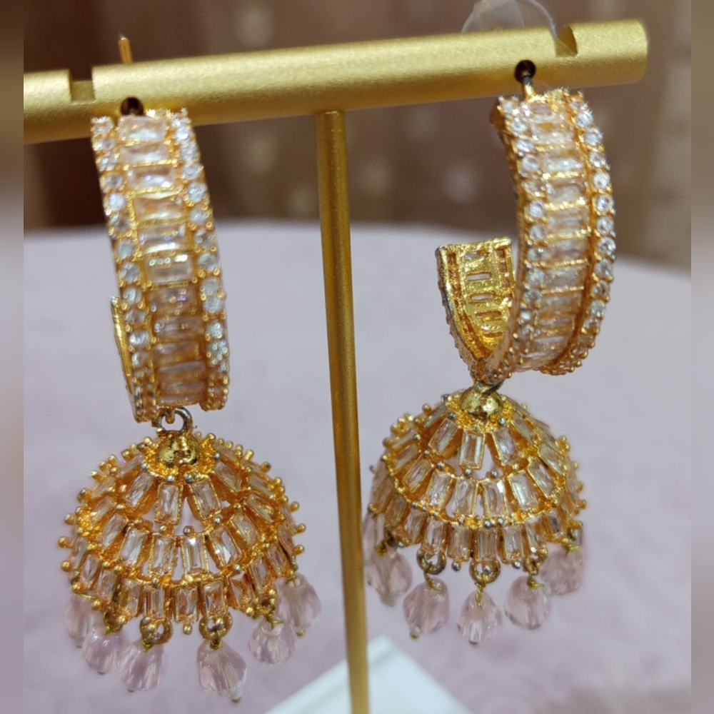 Elegant Pink & White Crystal Dangling Earrings